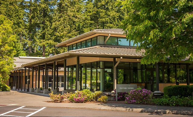 A view of the welcoming visitor center on our Oregon campus.